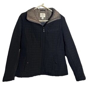 St. John's Bay Women's Quilted Jacket Petite Medium Black Zip Pockets‎